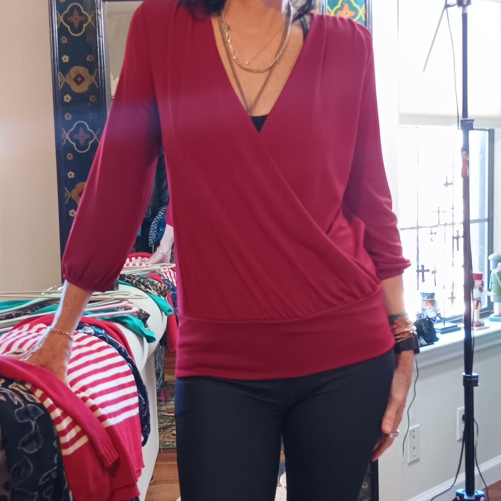 Talbots Deep Red Wrap Blouse